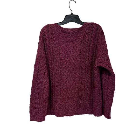 Celtic & Co 100% Pure New Wool Cable Knit Cardigan Sweater Size L Raspberry Red - Picture 2 of 7